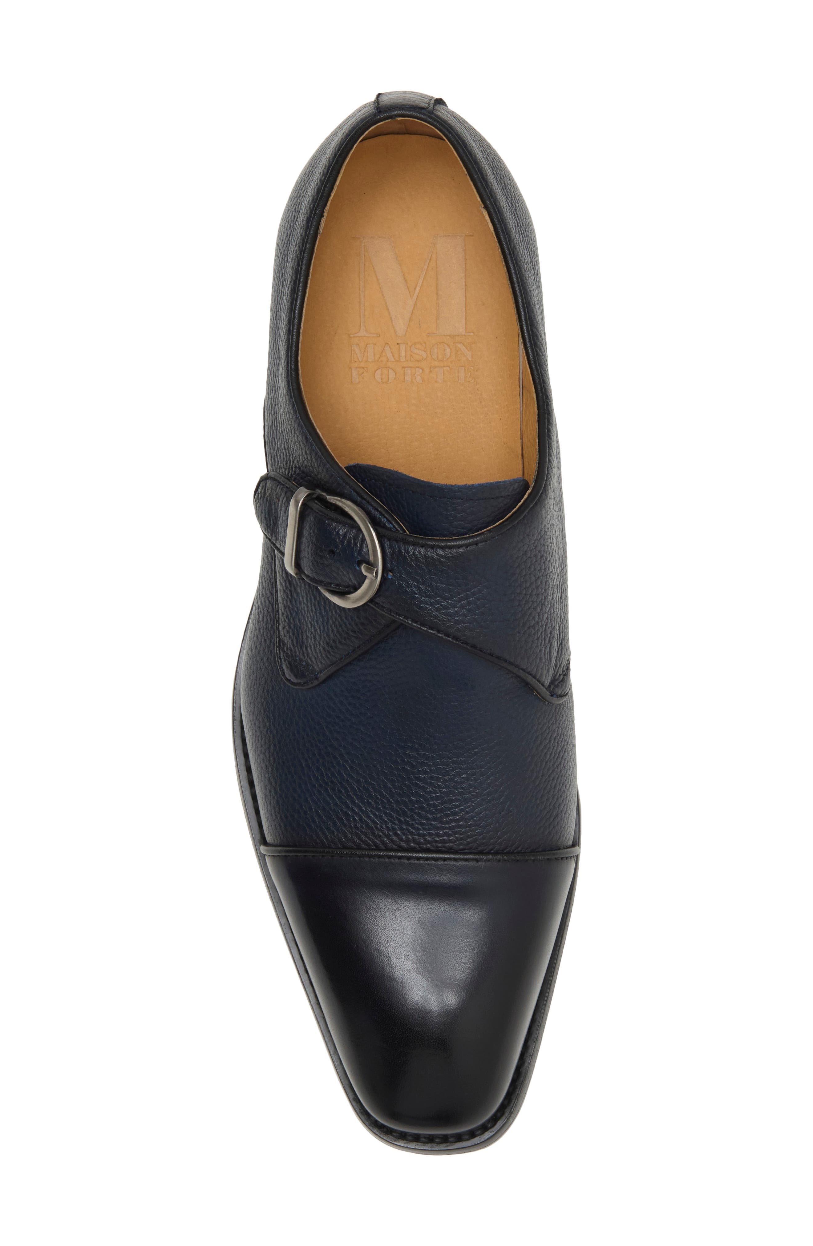 Marquis Cap Toe Leather Monk Strap Shoe, Alternate, color, NAVY