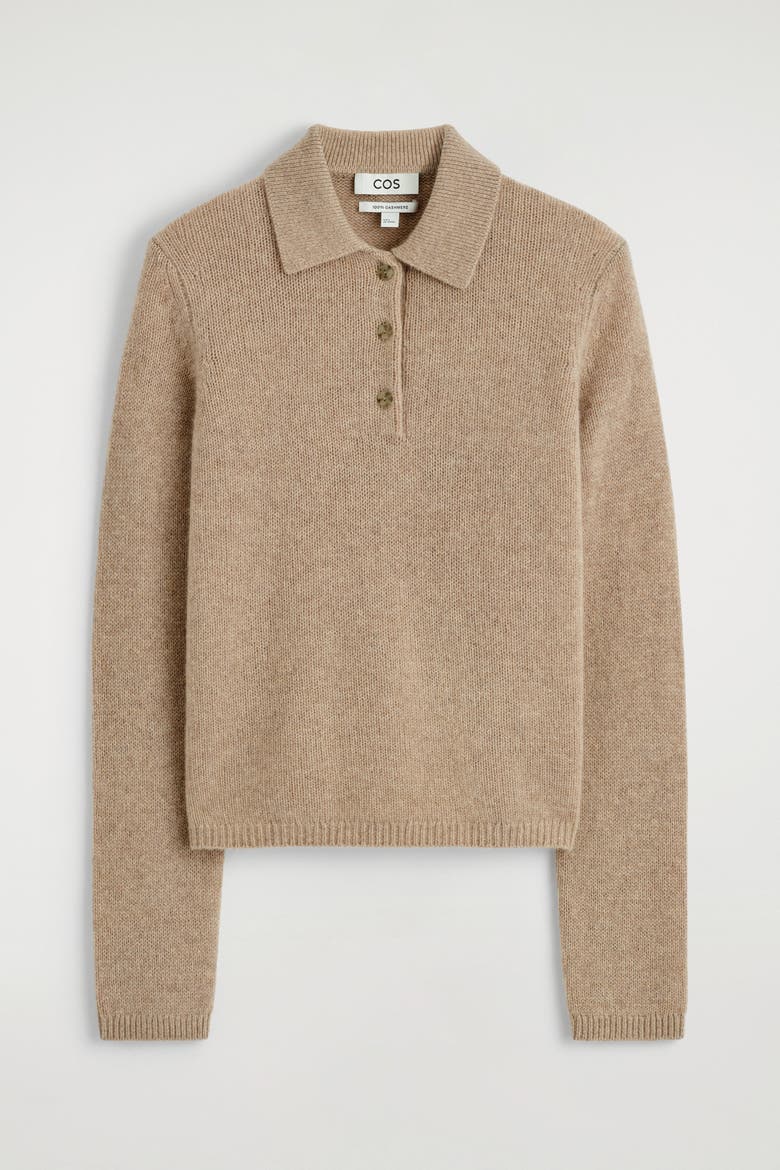Cashmere Polo Jumper, Alternate, color, BEIGE MÉLANGE