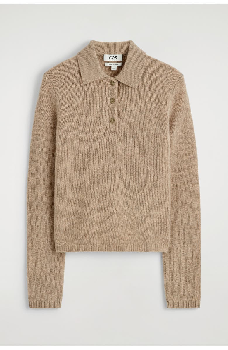 COS Cashmere Polo Jumper, Alternate, color, Beige Mélange
