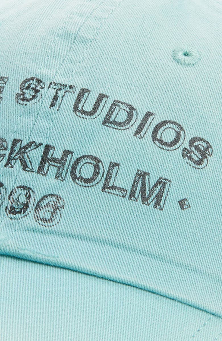Acne Studios Cuddy Logo Stamp Sunkissed Cotton Twill Baseball Cap, Alternate, color, Mint Green