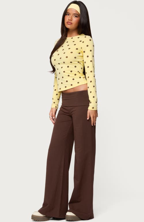 Edikted Wide Leg Foldover Pants In Brown