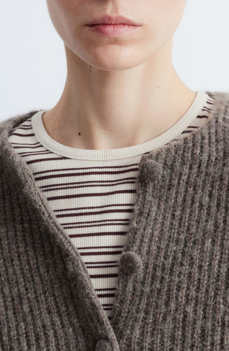 & Other Stories Fuzzy Rib Wool & Alpaca Blend Cardigan, Alternate, color, Brown Mole