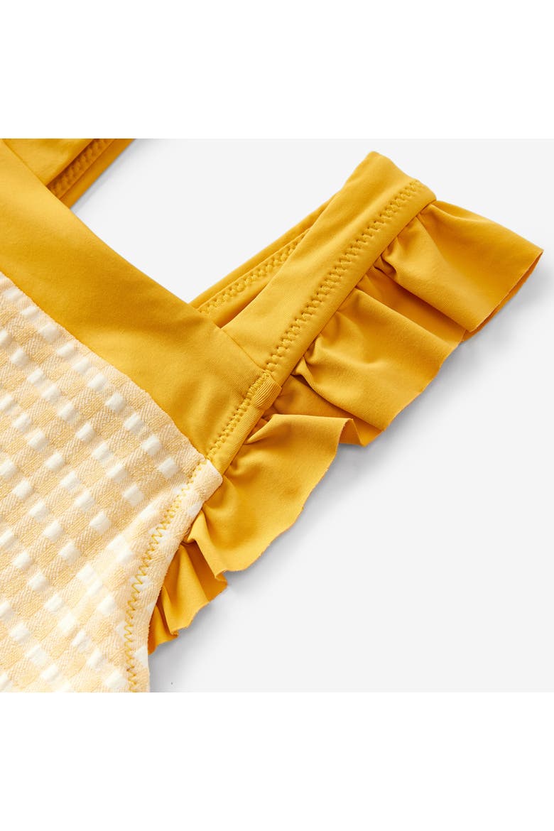 Ruffle Square Neck Swimsuit, Alternate, color, Yellow Gingham