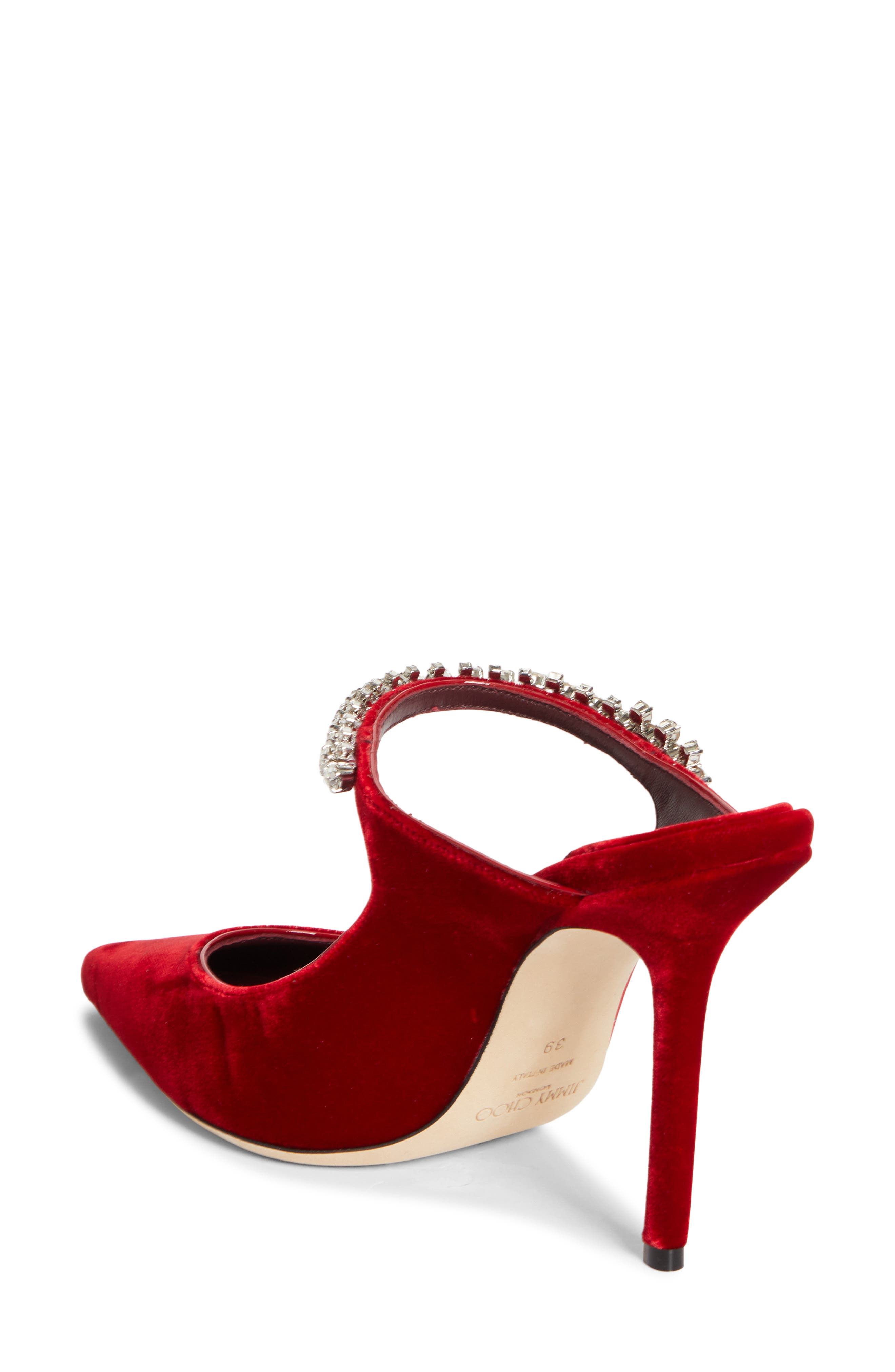 Jimmy Choo Bing Crystal Embellished Satin Mule, Alternate, color, Ruby Red