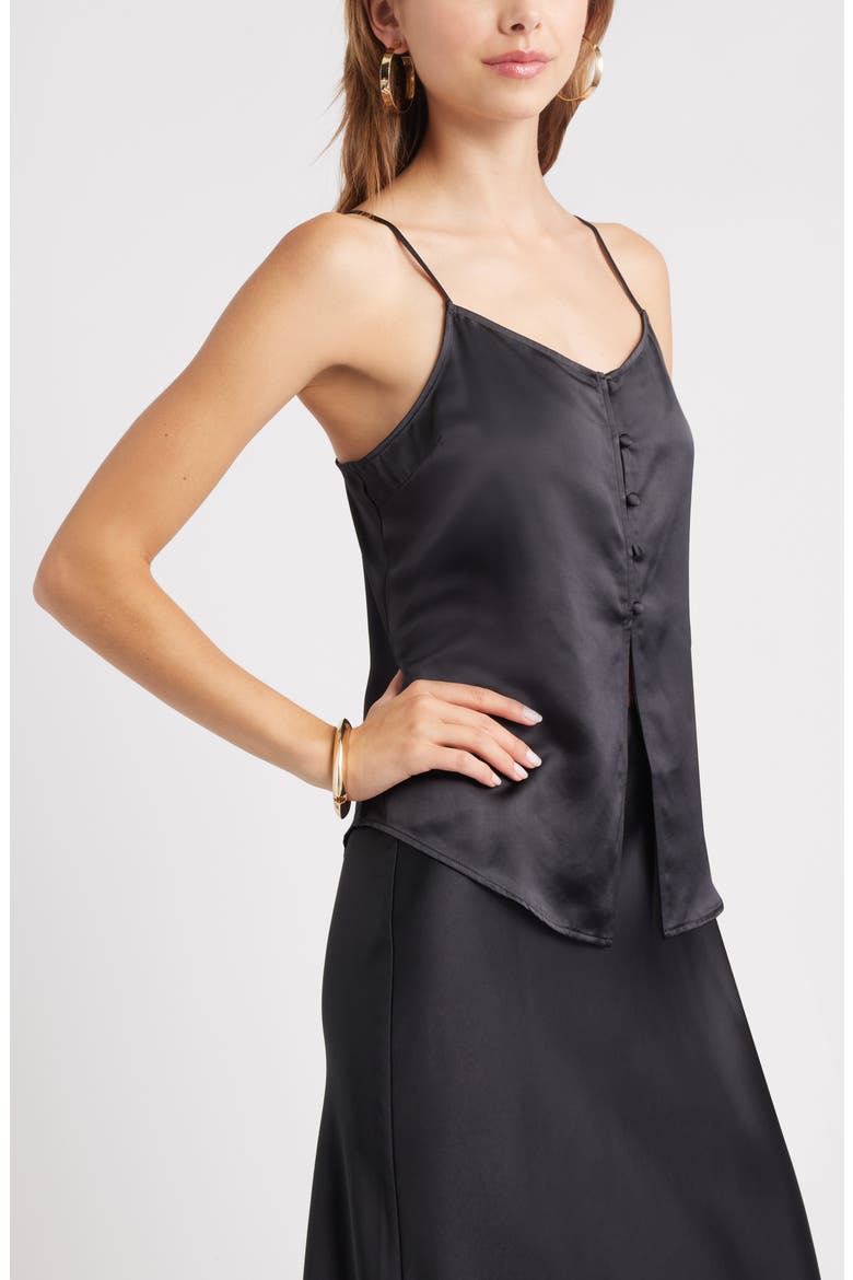 Split Front Satin Button-Up Camisole (Women) | Nordstromrack