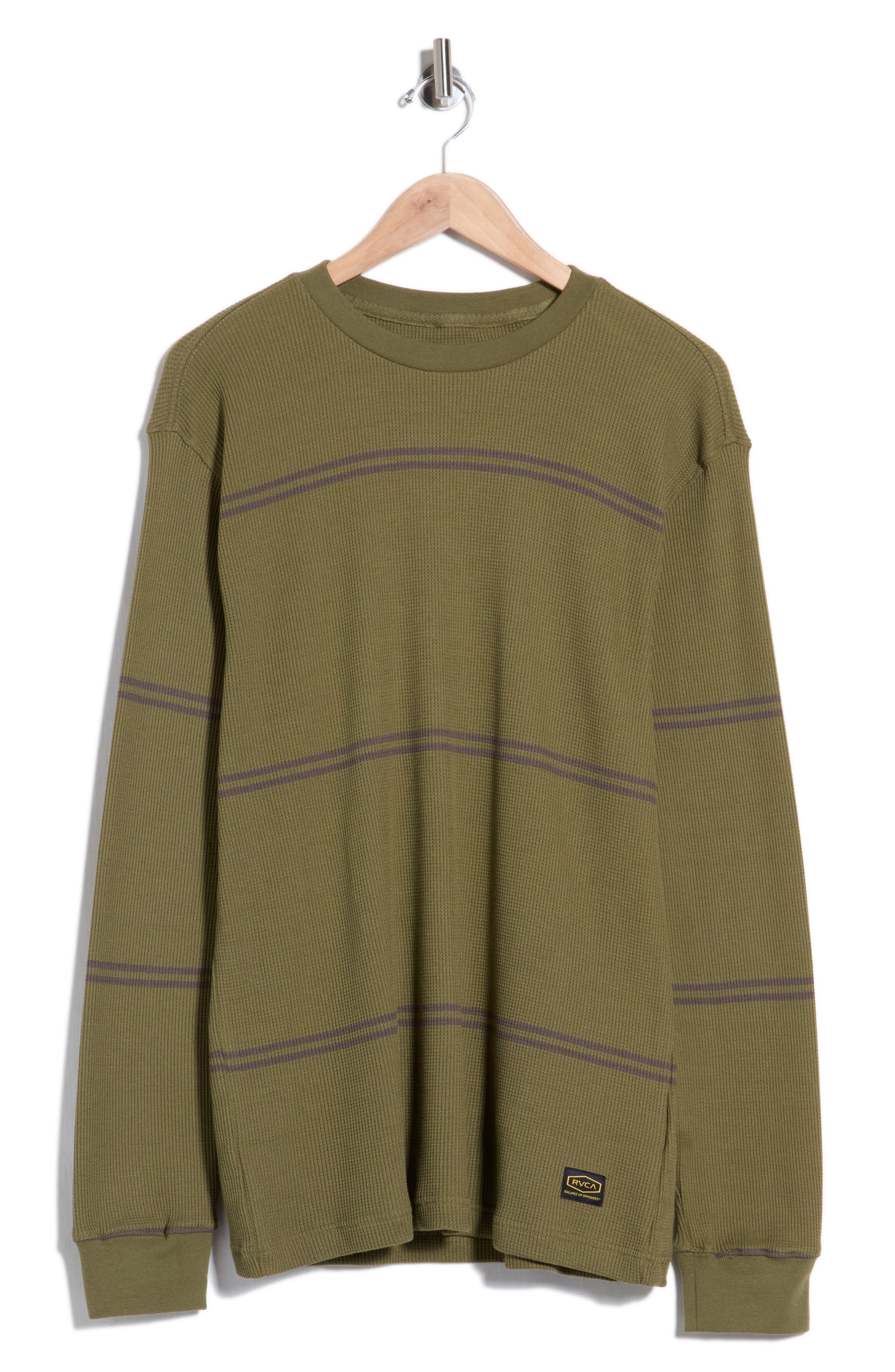 Rvca Day Shift Stripe Long Sleeve Thermal T-shirt In Olive