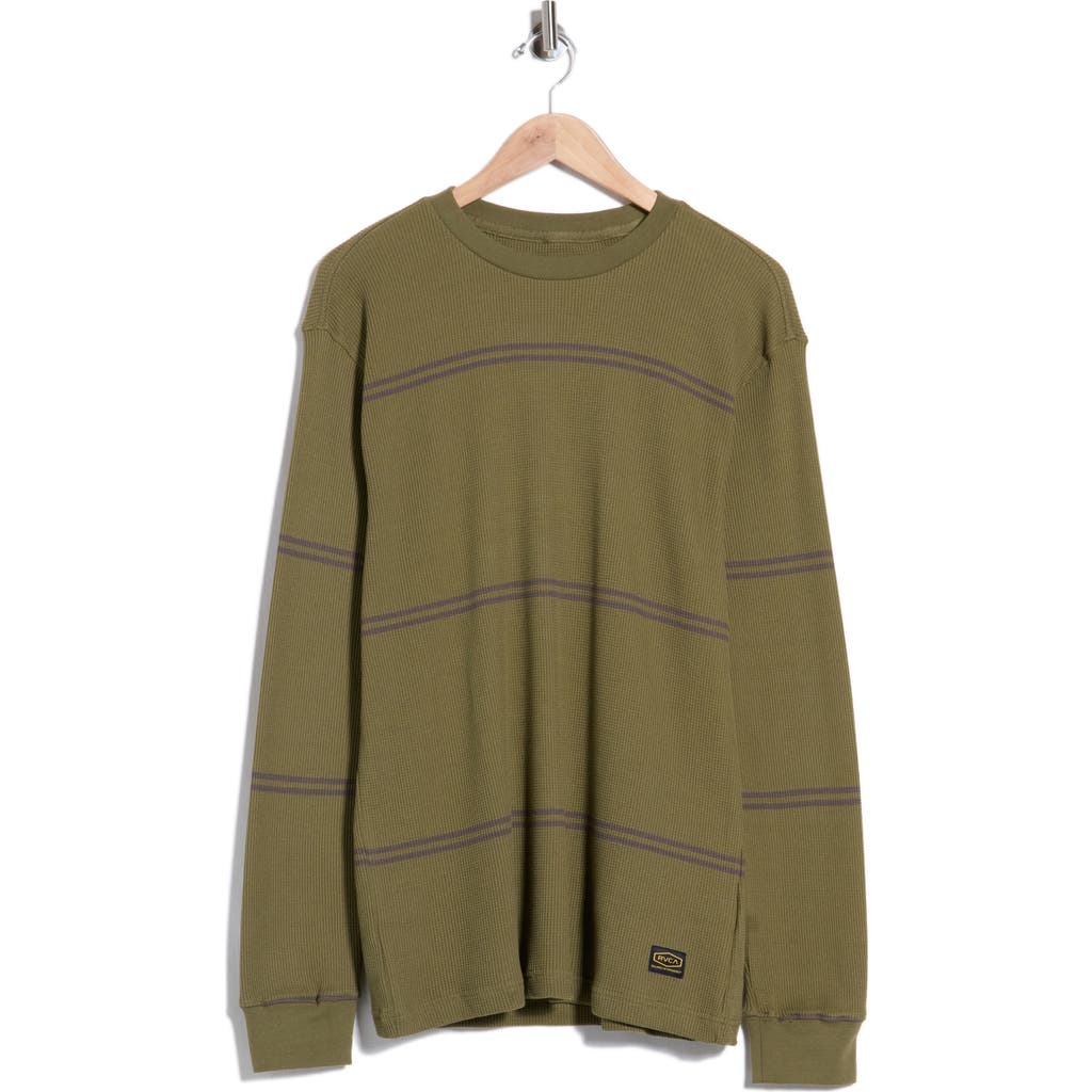 Rvca Day Shift Stripe Long Sleeve Thermal T-shirt In Olive