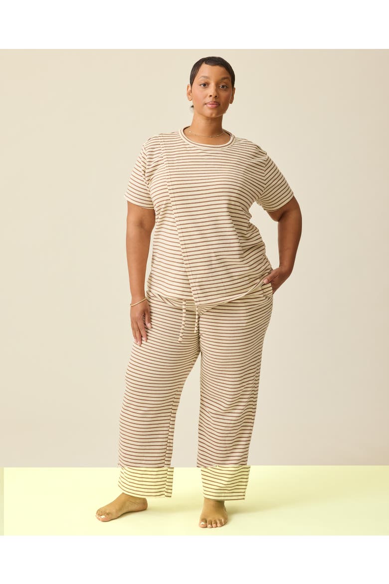 Luxe Terry Maternity & Postpartum Pant, Alternate, color, Ivory Chocolate Stripe