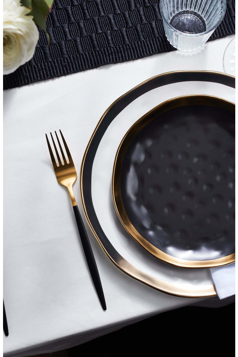 Florian Porcelain 16-Piece Dinnerware Set, Alternate, color, Black