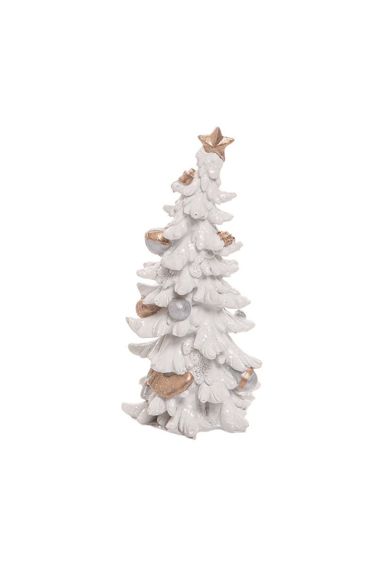 Christmas Winter Elegant White Gold Polyresin Tree Figurines, Alternate, color, White