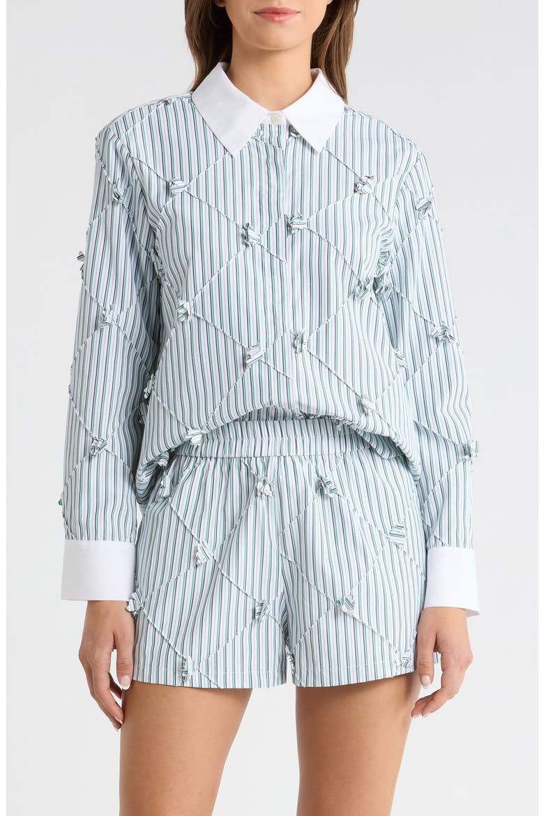 Atlas Pinstripe Diamond Seam Button-Up Top, Main, color, GREEN STRIPE
