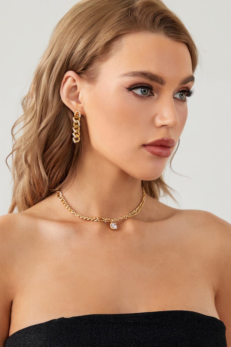 Double Layered Solitaire Pendant Necklace, Alternate, color, Gold