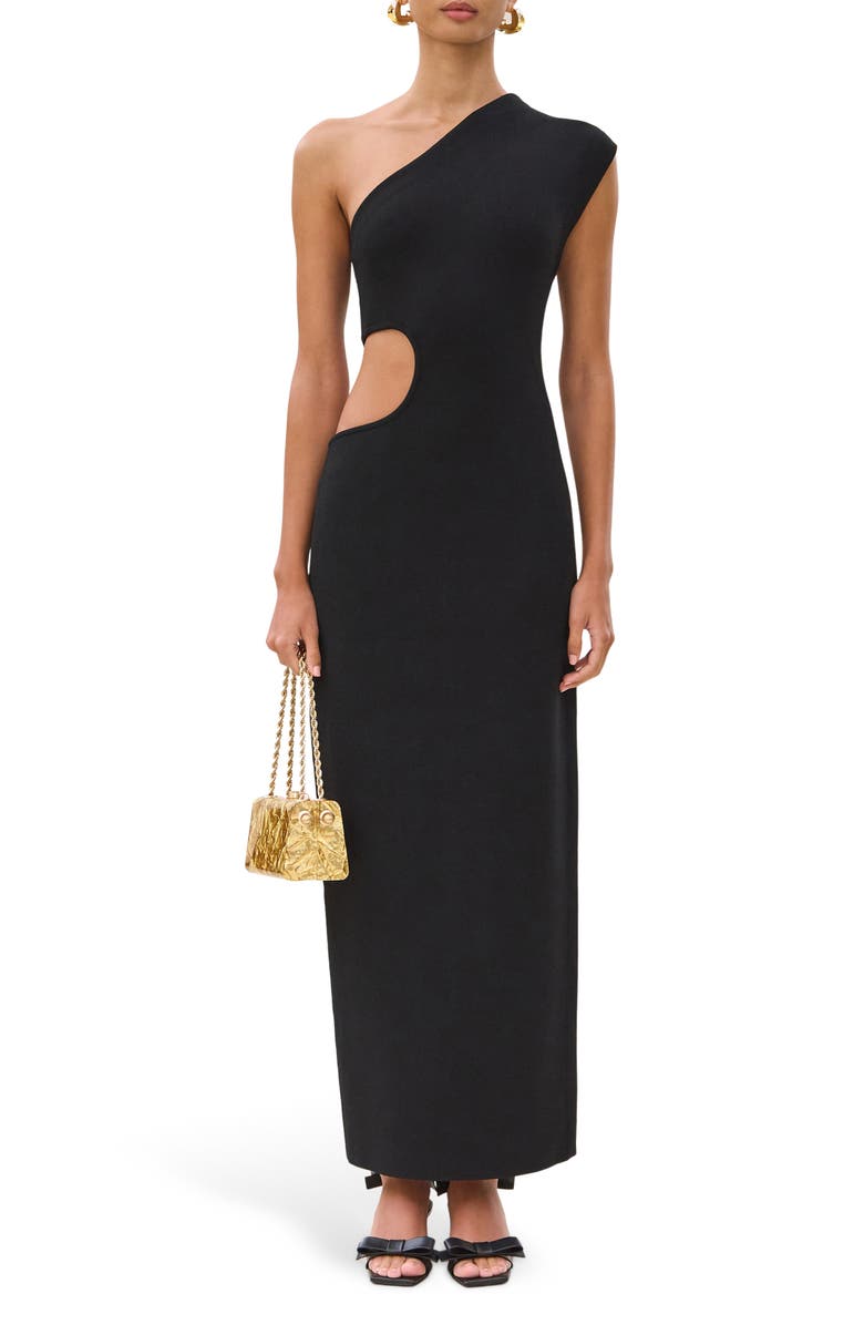 Cult Gaia Linnea Cutout One-Shoulder Knit Maxi Dress, Main, color, Black