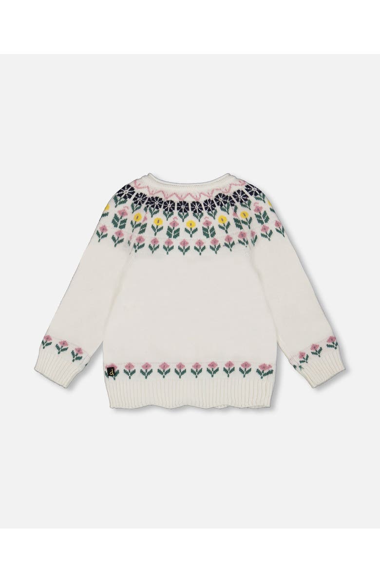 Deux par Deux Jacquard Knit Cardigan with Floral, Alternate, color,