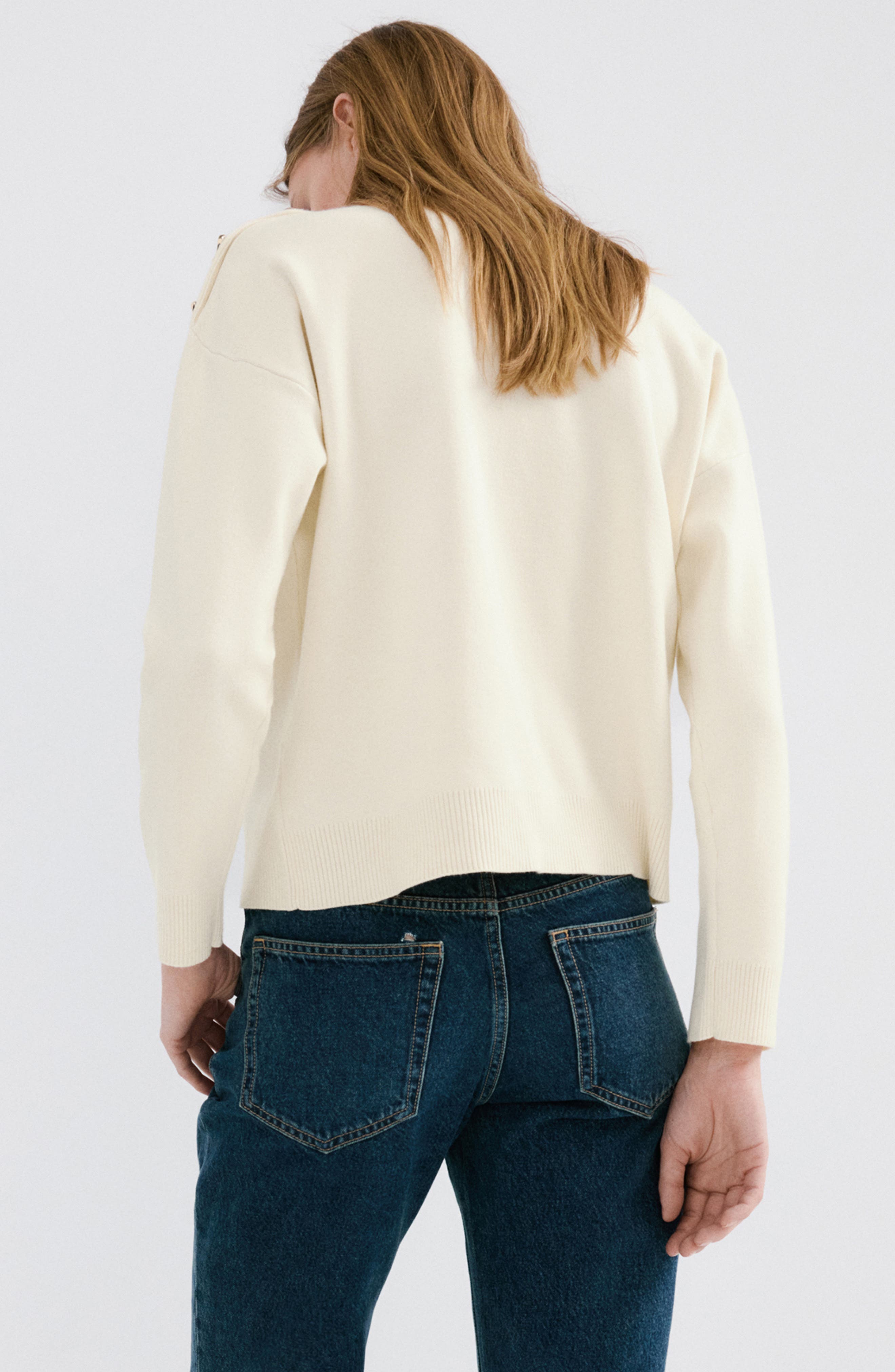 Mock Neck Sweater with Shoulder Buttons - image 2
