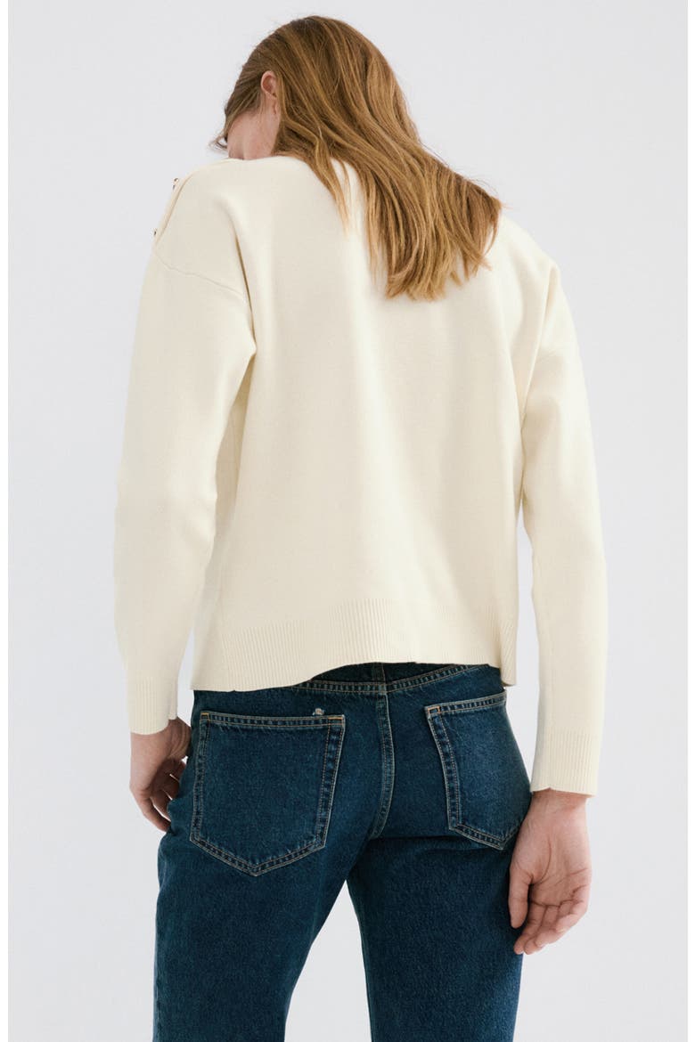 Mock Neck Sweater with Shoulder Buttons, Alternate, color, ECRU