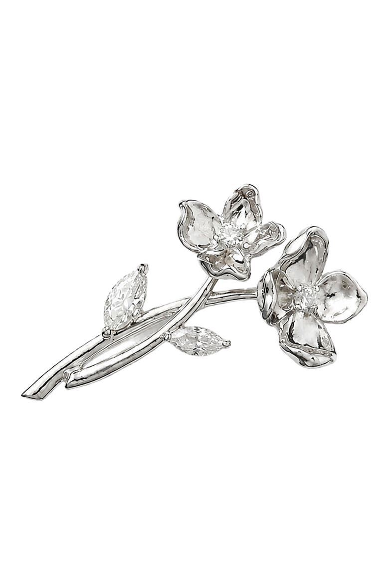2-Piece Flower Brooch Set, Main, color, CLEAR/ SILVER
