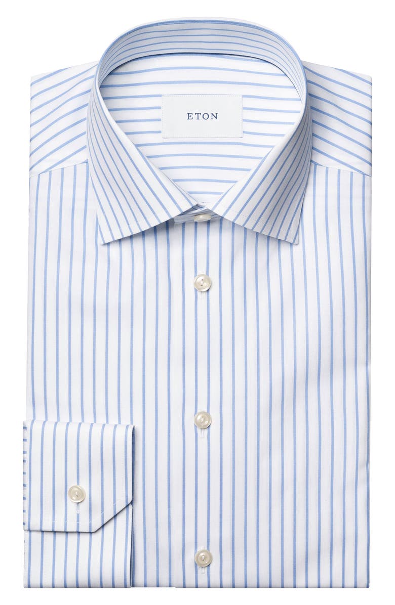 Eton Slim Fit Stripe Dress Shirt, Alternate, color, Medium Blue