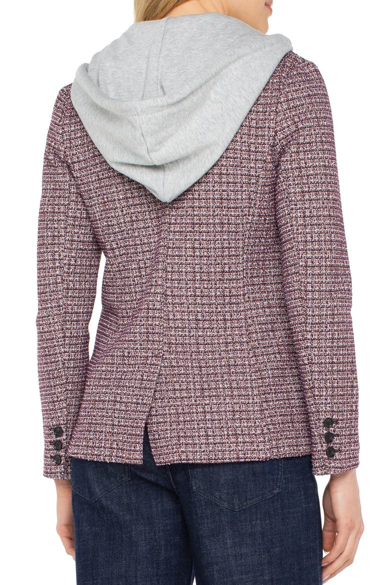 Tweed Blazer with Removable Hoodie Insert, Alternate, color, WINE MULTI
