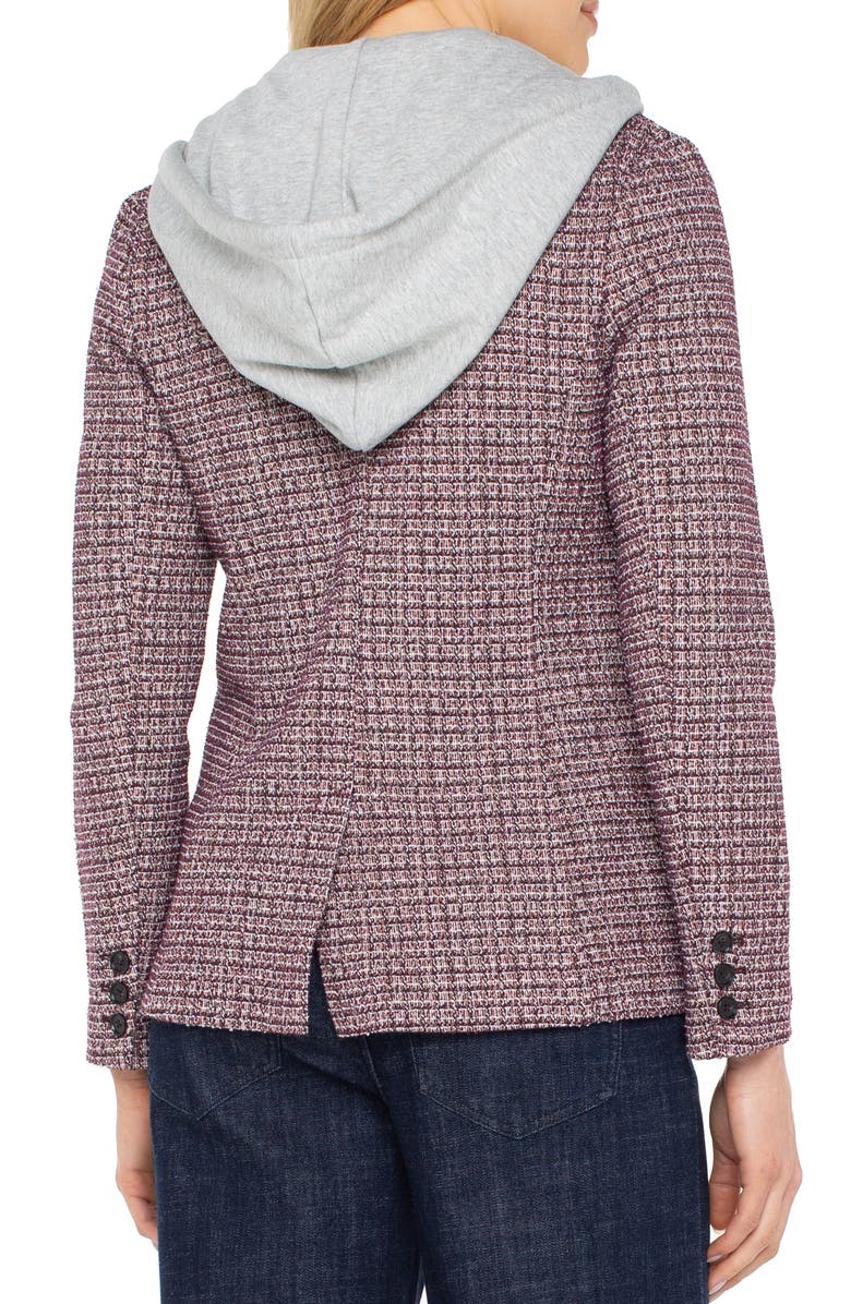 Liverpool Los Angeles Tweed Blazer with Removable Hoodie Insert, Alternate, color, Wine Multi