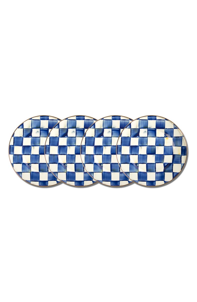 MACKENZIE CHILDS Royal Check Set of 4 Dinner Plates, Main, color, Blue/ White