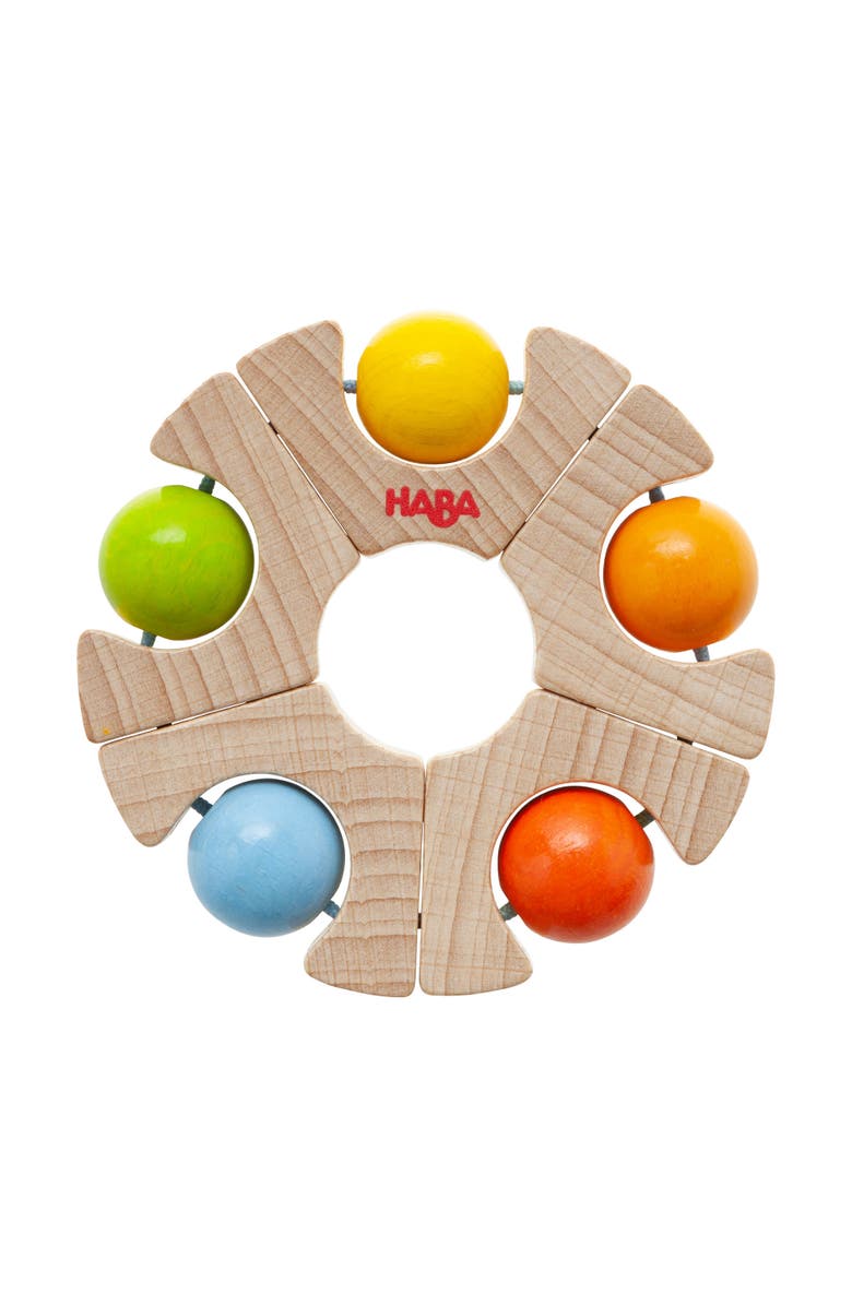 HABA Rainbow Ball Wooden Baby Teething Toy & Montessori Grasping Wooden Rattle, Sensory Toys for Babies, Baby Grasping Toys for 6-12 Months, Main, color, Multi