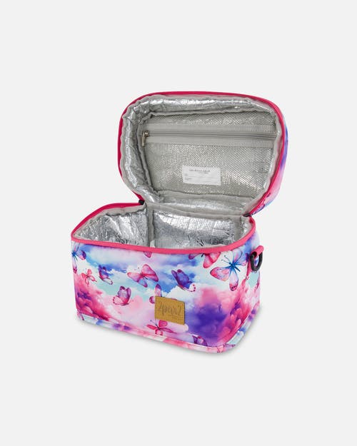DEUX PAR DEUX DEUX PAR DEUX GIRL'S LUNCH BOX BUTTERFLIES ON MULTICOLORED AND VIBRANT PINK BACKGROUND