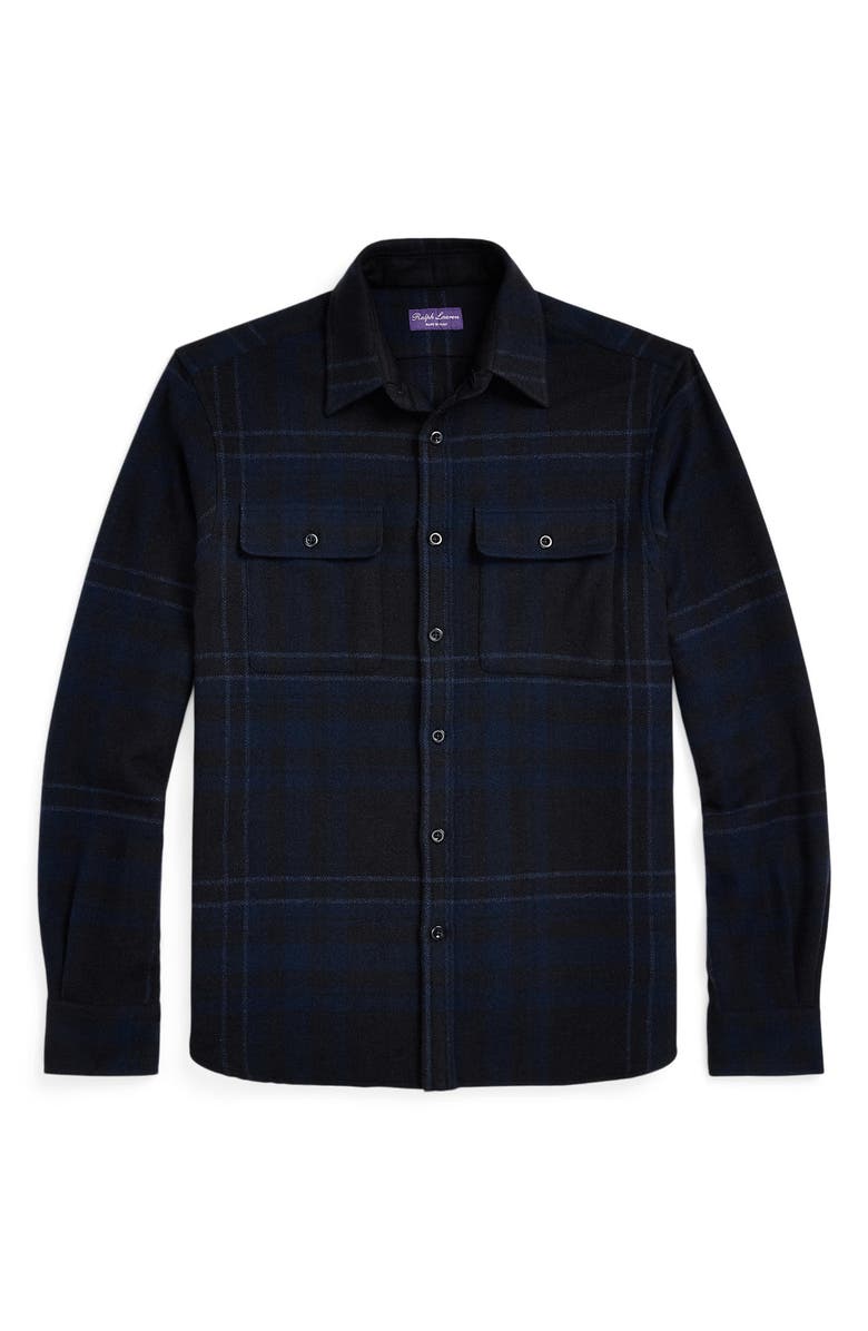 Ralph Lauren Purple Label Plaid Wool, Silk & Cashmere Button-Up Shirt, Alternate, color,