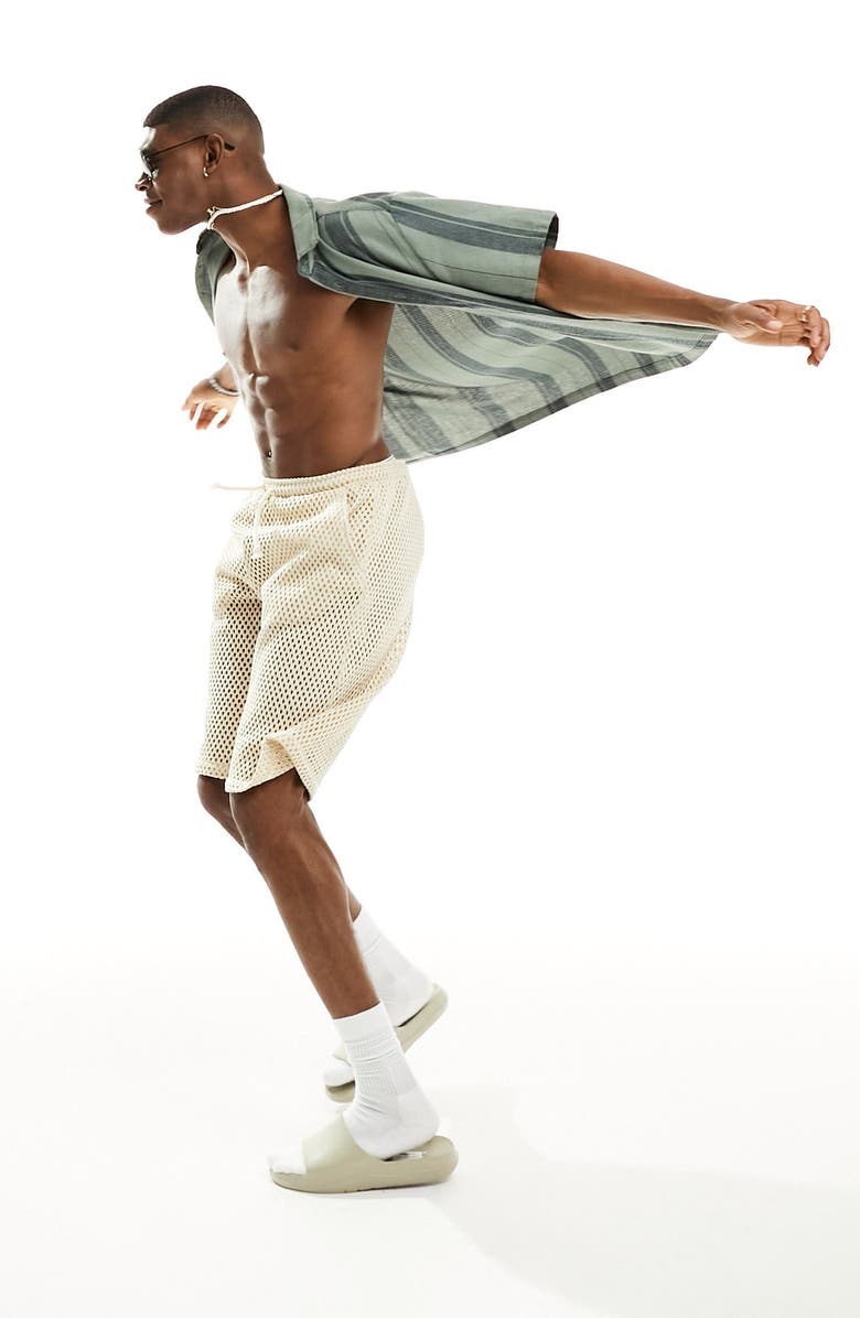 ASOS DESIGN Texture Stripe Relaxed Short Sleeve Button-Up Shirt, Alternate, color, 