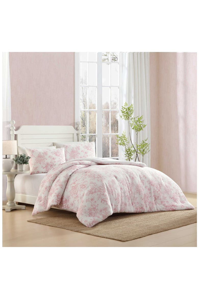 Delphine Waffle Knit Comforter Set, Alternate, color, LIGHT-PASTEL PINK