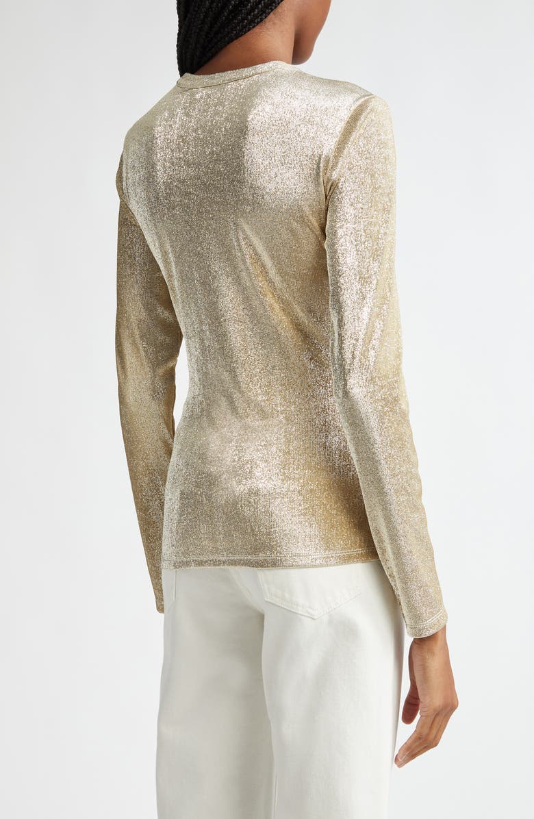 Rabanne Drapé Pression Long Sleeve Metallic Knit Top, Alternate, color,