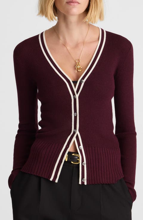 Deep V-Neck Merino Wool & Silk Cardigan