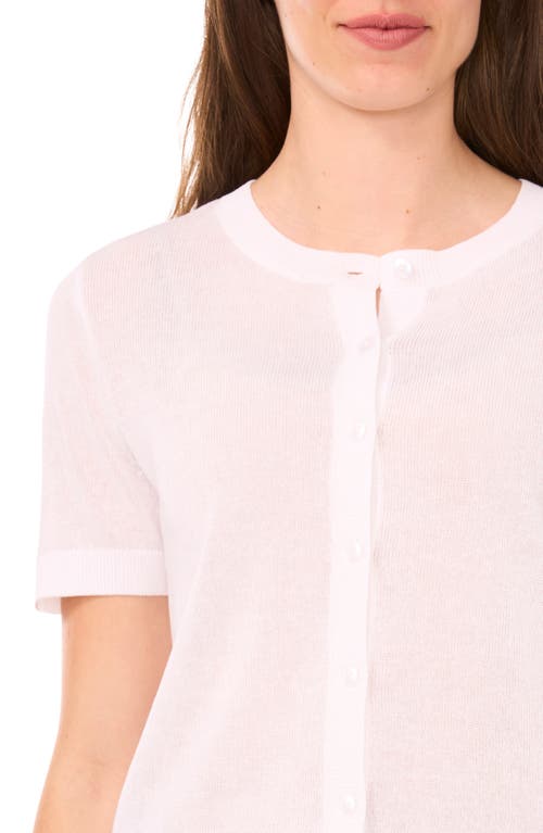 HALOGENR HALOGEN(R) SHORT SLEEVE BUTTON-UP SWEATER 