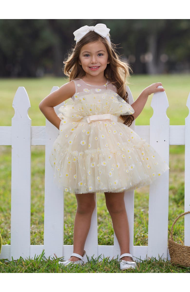 Mia Belle Girls Daisy Embroidered Floral Tutu Dress, Alternate, color, Yellow