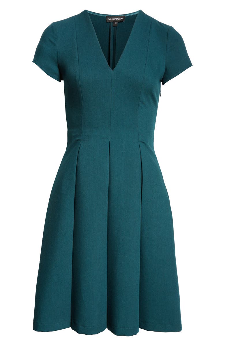 Emporio Armani Emma Short Sleeve Fit & Flare Dress, Alternate, color, Solid Dark Green