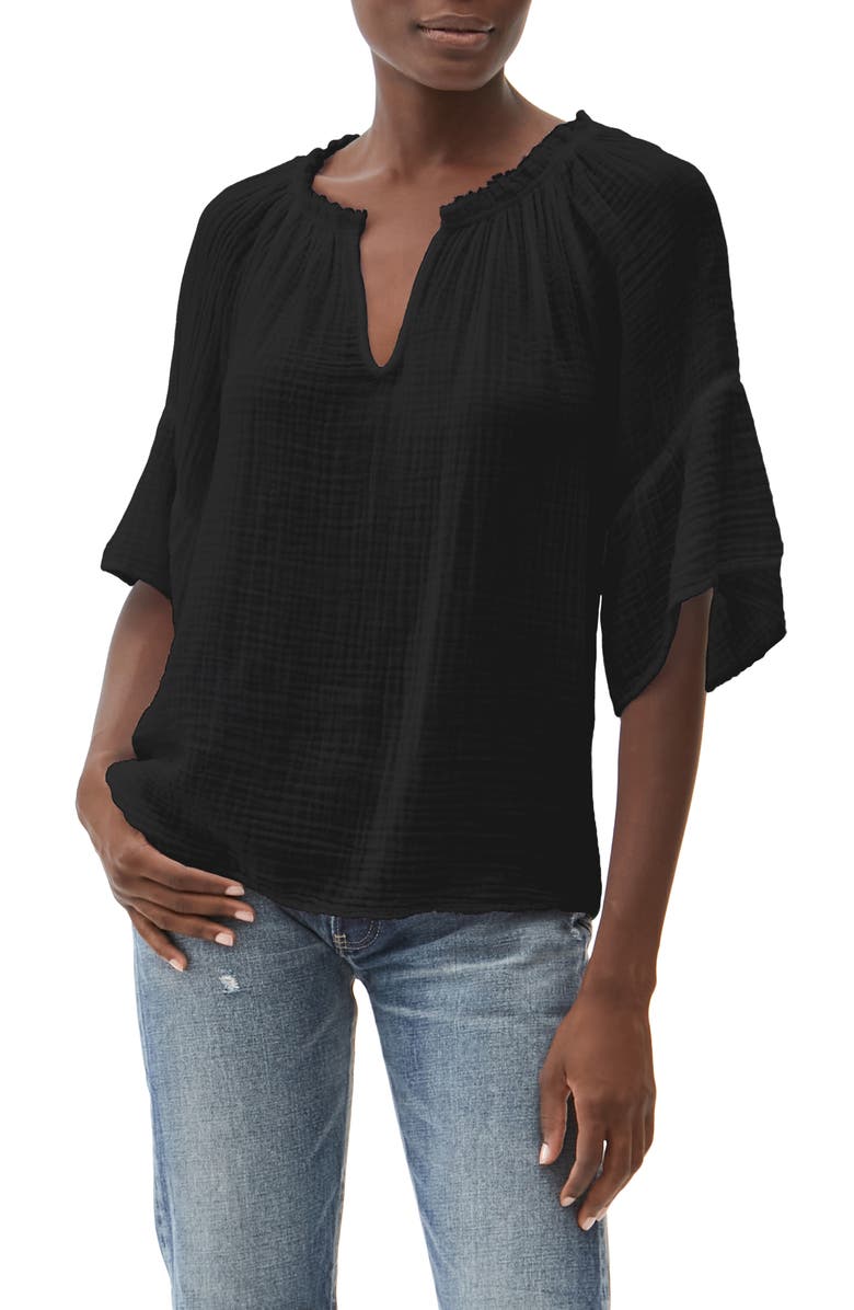 Michael Stars Savannah Flutter Sleeve Cotton Gauze Top, Main, color, 