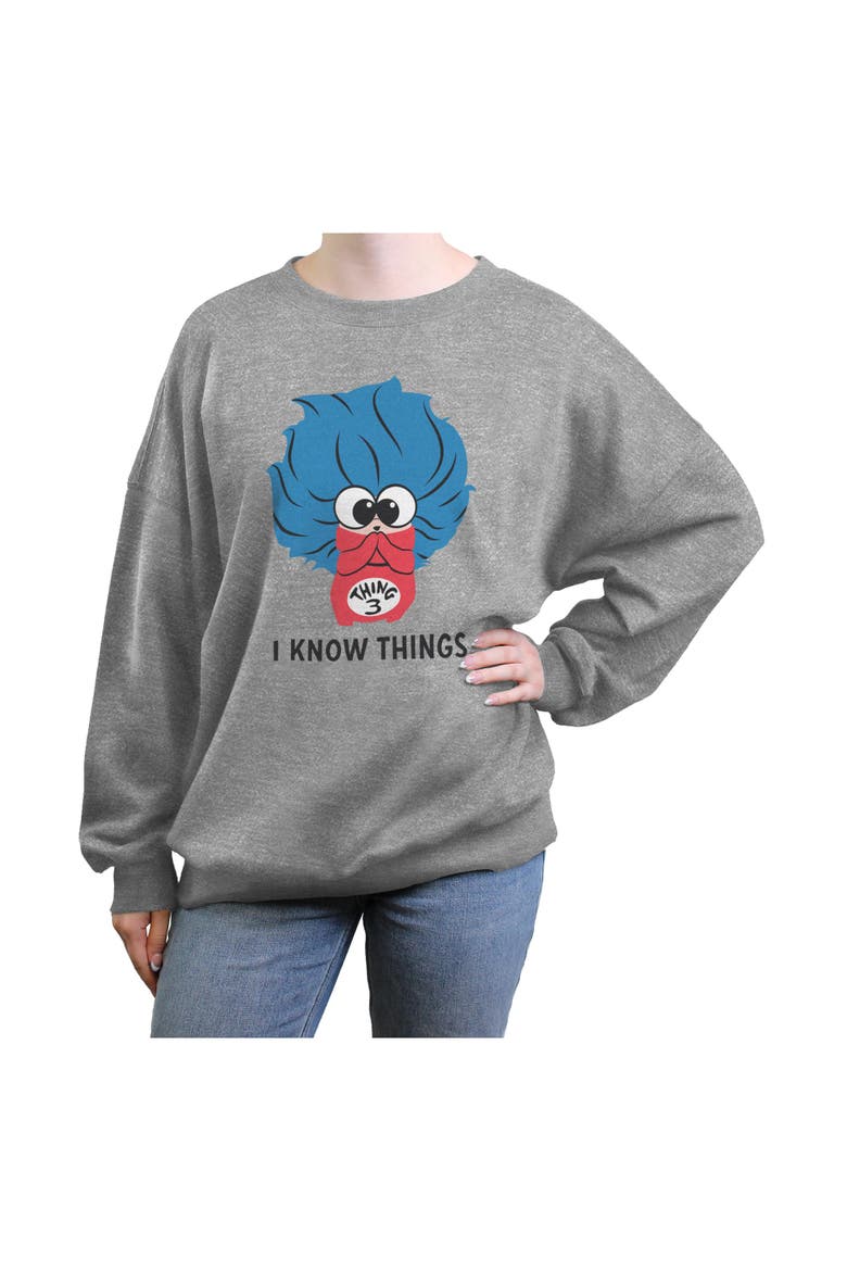 Junior's I Know 3 Things Sweatshirt, Main, color, Heather Gray