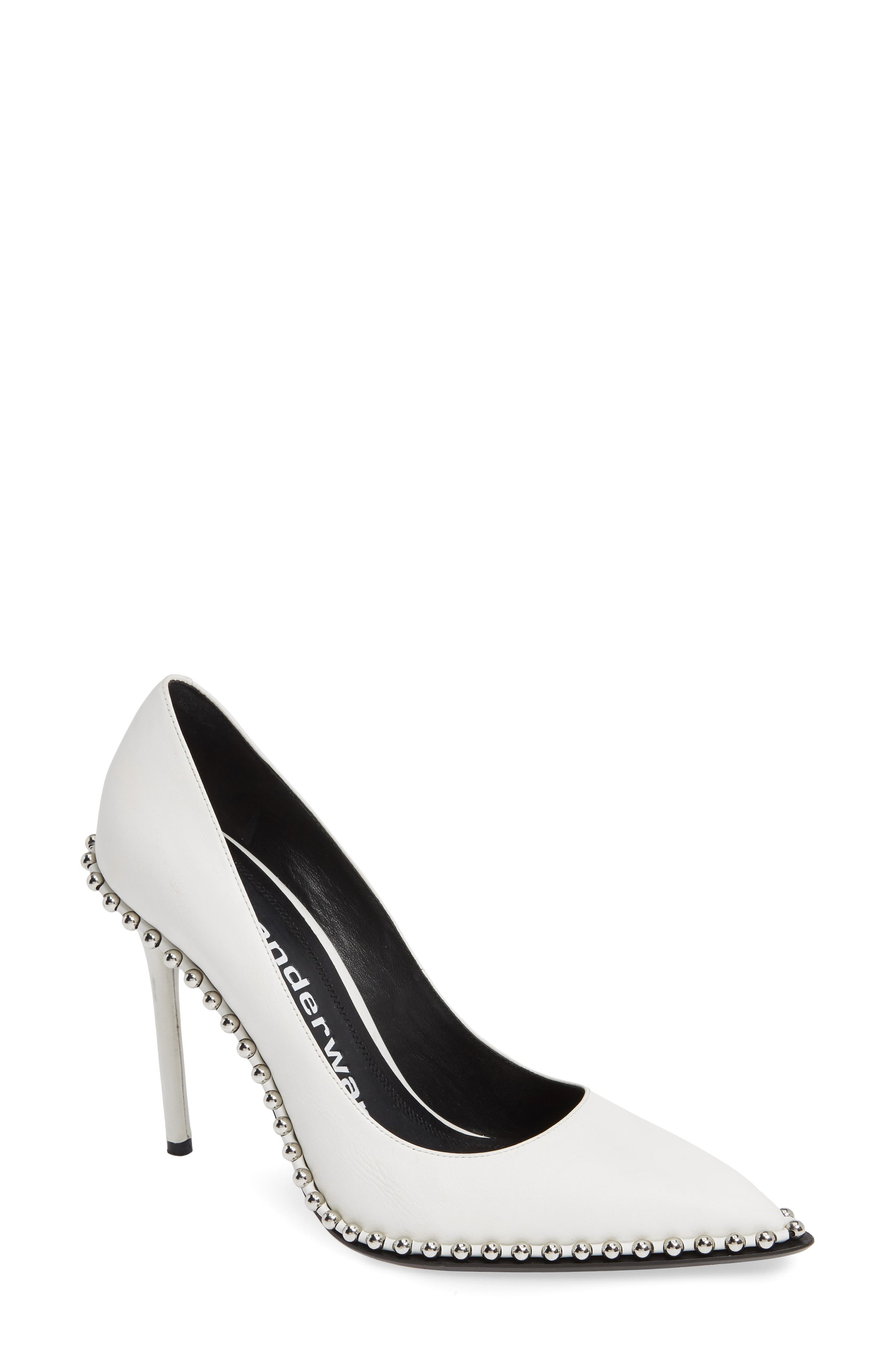 Rie Stud Pointy Toe Pump, Main, color, WHITE