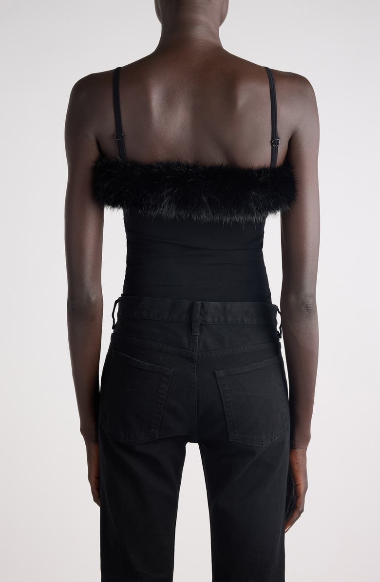 Balenciaga Faux Fur Trim Jersey Fitted Tank, Alternate, color, 1069 Black/ Black