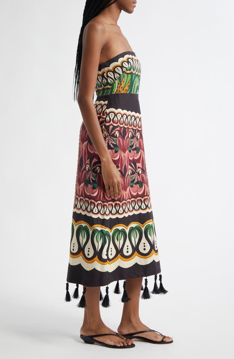 FARM Rio Coconut Tree Mixed Scarf Print Strapless Linen Blend Dress, Alternate, color, 