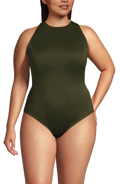 Plus Size Tugless High Neck Portrait Back One Piece Swimsuit