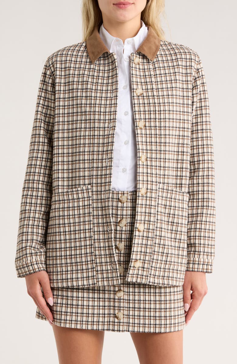 French Connection Check Plaid Corduroy Collar Jacket, Main, color, Check Multi