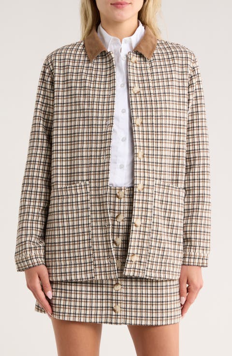 Check Plaid Corduroy Collar Jacket