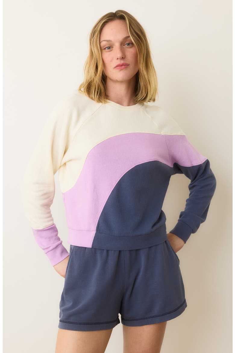 Colorblock Cotton Terry Sweatshirt, Alternate, color, COOL WAVE