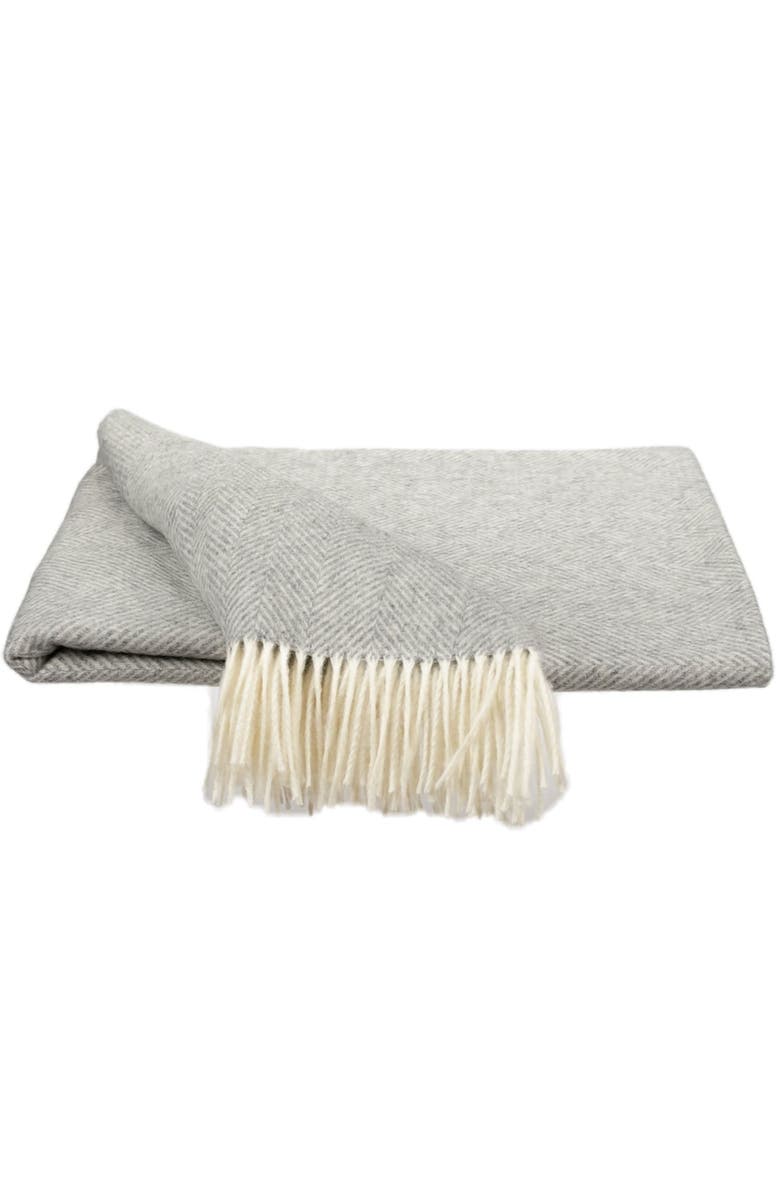 Prince of Scots Southampton Home Merino Wool Herringbone Throw, Main, color, Silver