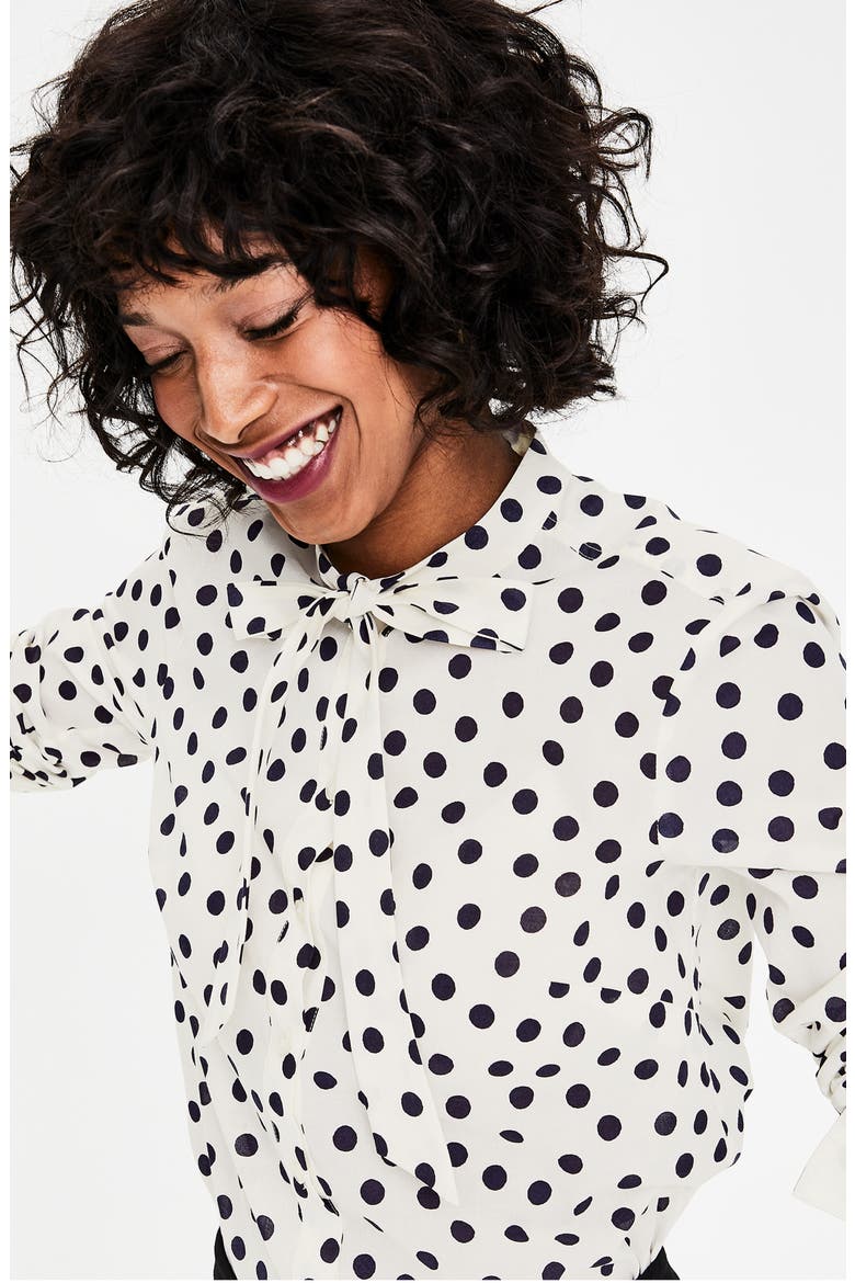 Tie Neck Shirt, Alternate, color, IVORY AND NAVY DOTTY SPOT