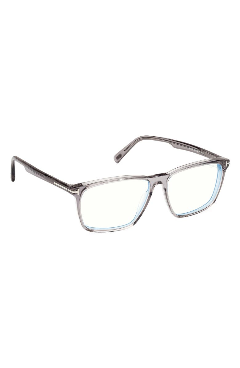 TOM FORD 56mm Square Blue Light Blocking Glasses, Alternate, color, Grey / T Logo / Blue Block