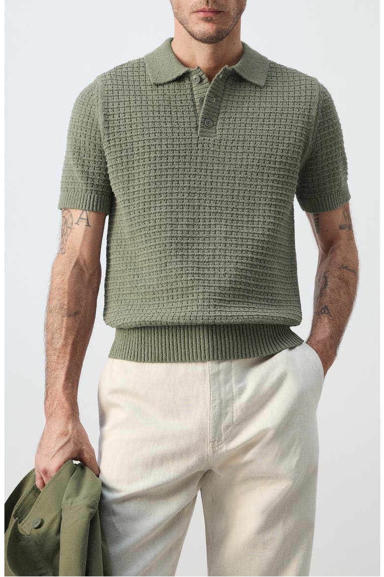 Waffle Knit Polo Sweater, Main, color, FOREST GREEN