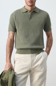 MANGO Waffle Knit Polo Sweater