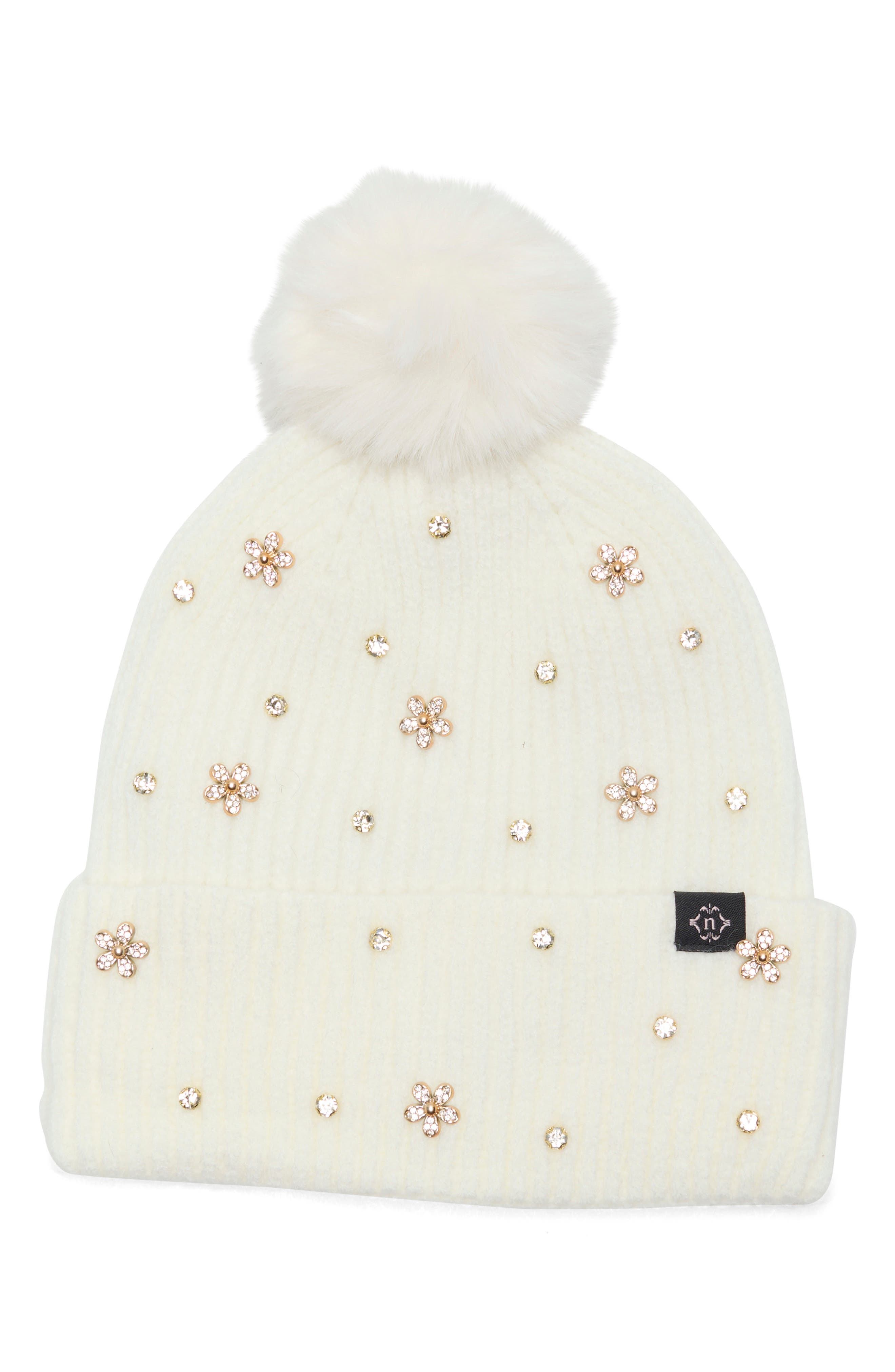Square Stud Pom Beanie